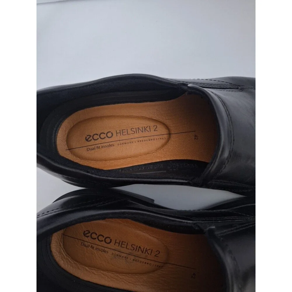 Ecco Helsinki 2 Apron Toe Slip-on Black Leather Loafers Mens Size 8/8.5 EU 42